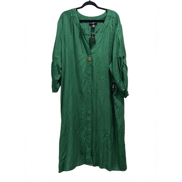 Ashley Stewart Dresses & Skirts - Ashley Stewart Green Linen Blend Roll Tab Sleeve Midi Dress Plus Size 26/28 NEW